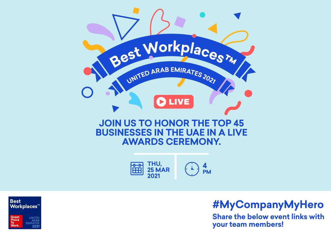 Image for Great Place To Work® Middle East To Recognize ‘Best Workplaces’ Within The Public And Private Sectors In The United Arab Emirates For The Year 2021