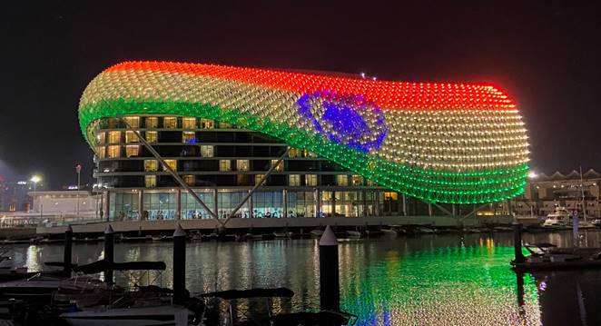 Image for Yas Island Celebrates India’s 75th Independence Day As W Abu Dhabi – Yas Island And Etihad Arena Light Up