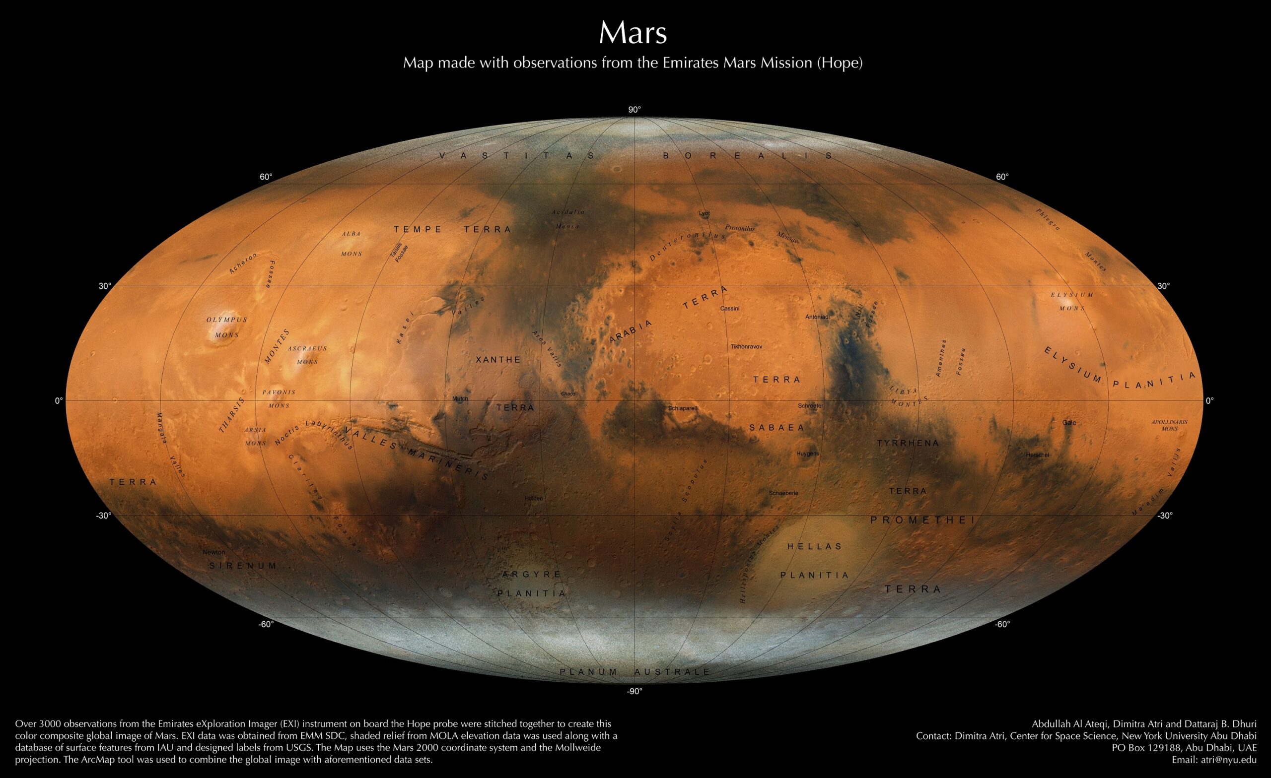 Image for NYUAD Researchers Create New Photographic Mars Map With Observations Made By The Emirates Mars Mission